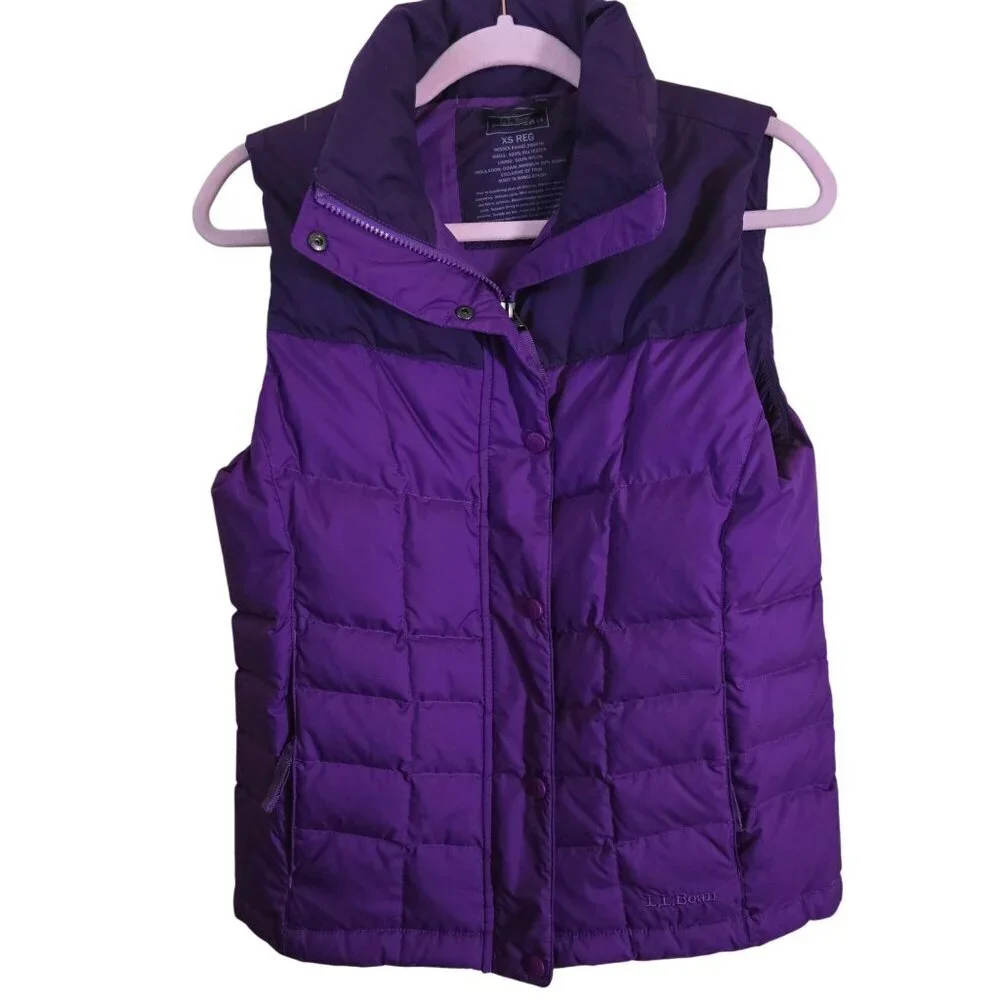 L.L. Bean Purple Color Block Down Puffer Vest Mockneck Size XS